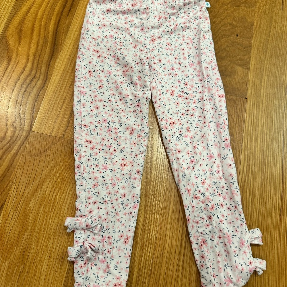 Posh Peanut Floral Kids Leggings - Pink and White